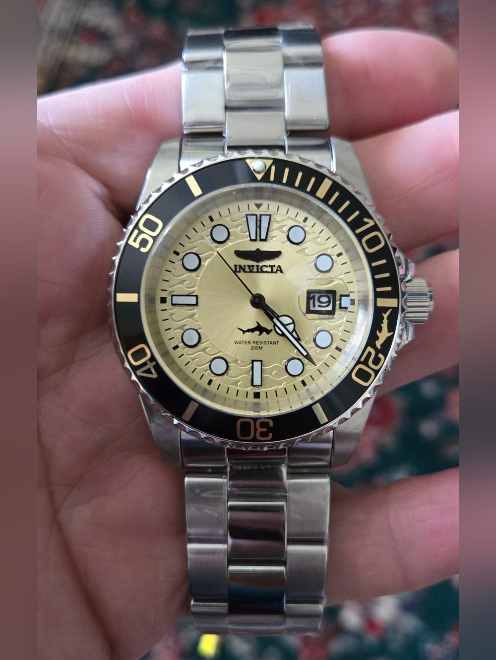 Invicta Pro Diver #50823 42mm Silvertone with Gold Dial Stainless Steel Watch